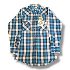 Ely Cattleman Blue Plaid Western Pearl Snap Shirt Men's Size Medium New